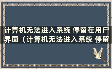 计算机无法进入系统 停留在用户界面（计算机无法进入系统 停留在启动界面）